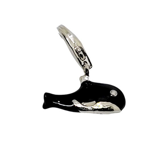 Rhodium Plated Sterling Silver Black Enamel Killer Whale Charm - Picture 1 of 4